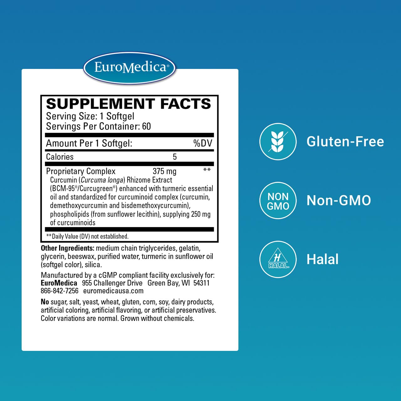 EuroMedica Curcumin Supplement softgel side view