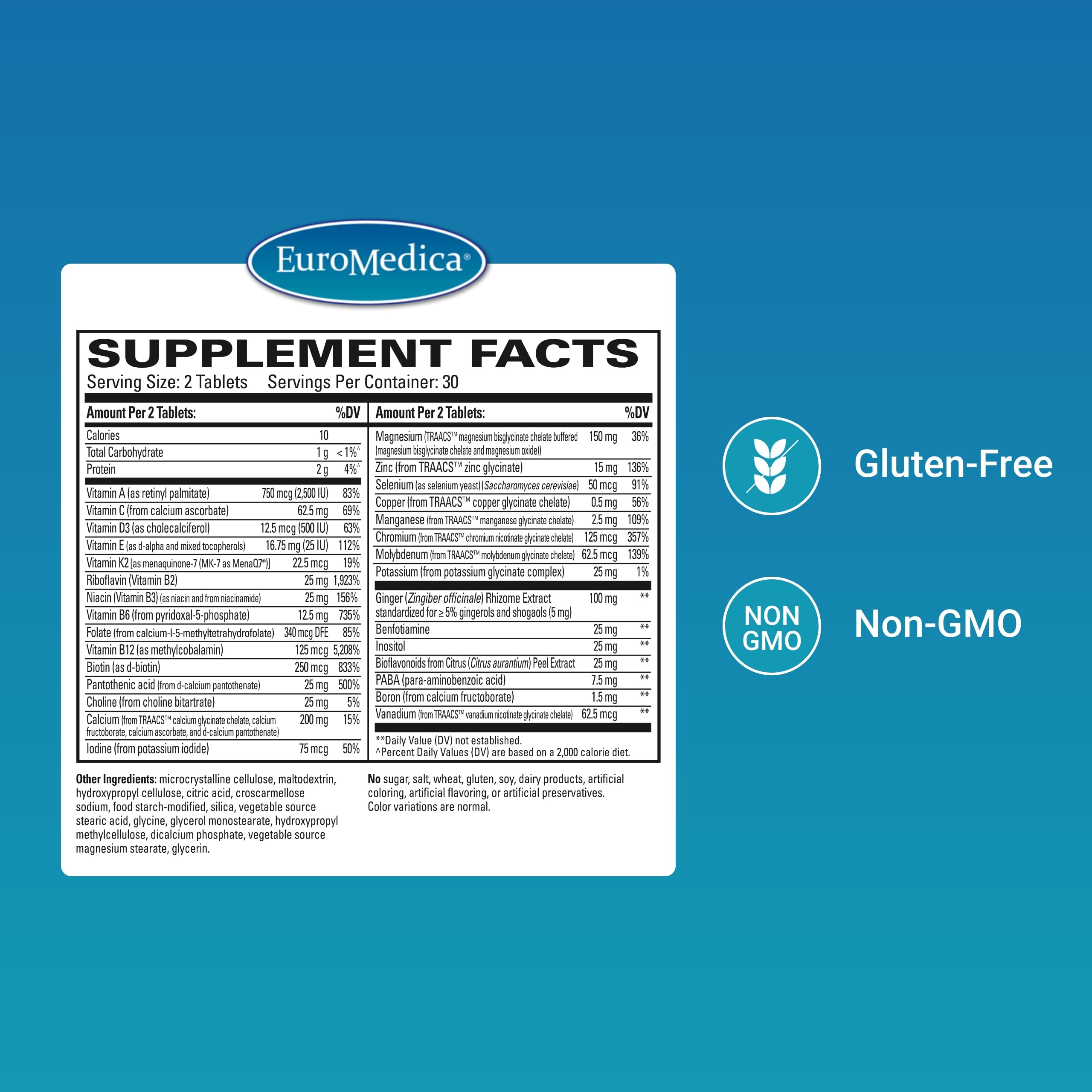 EuroMedica Daily Multivitamin Supplement side view showing tablet size