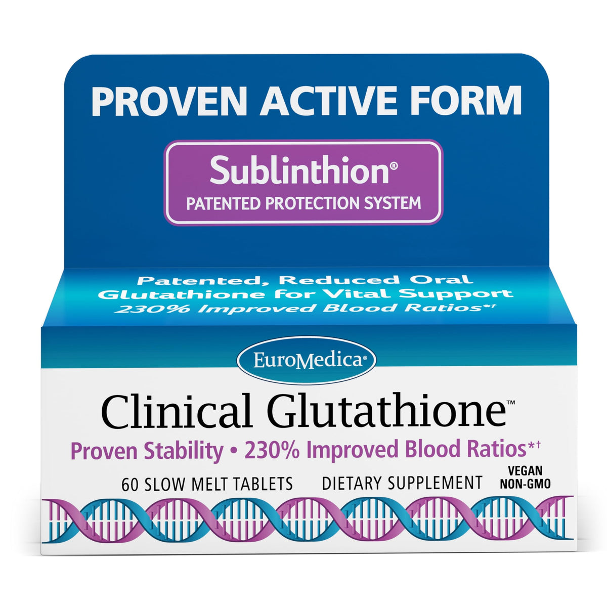 EuroMedica L-Glutathione Antioxidant Supplement 60 Tablets front view