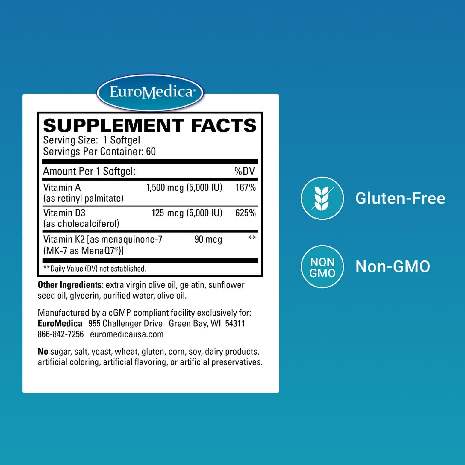 EuroMedica Vitamin D3 Softgels side view showing softgel