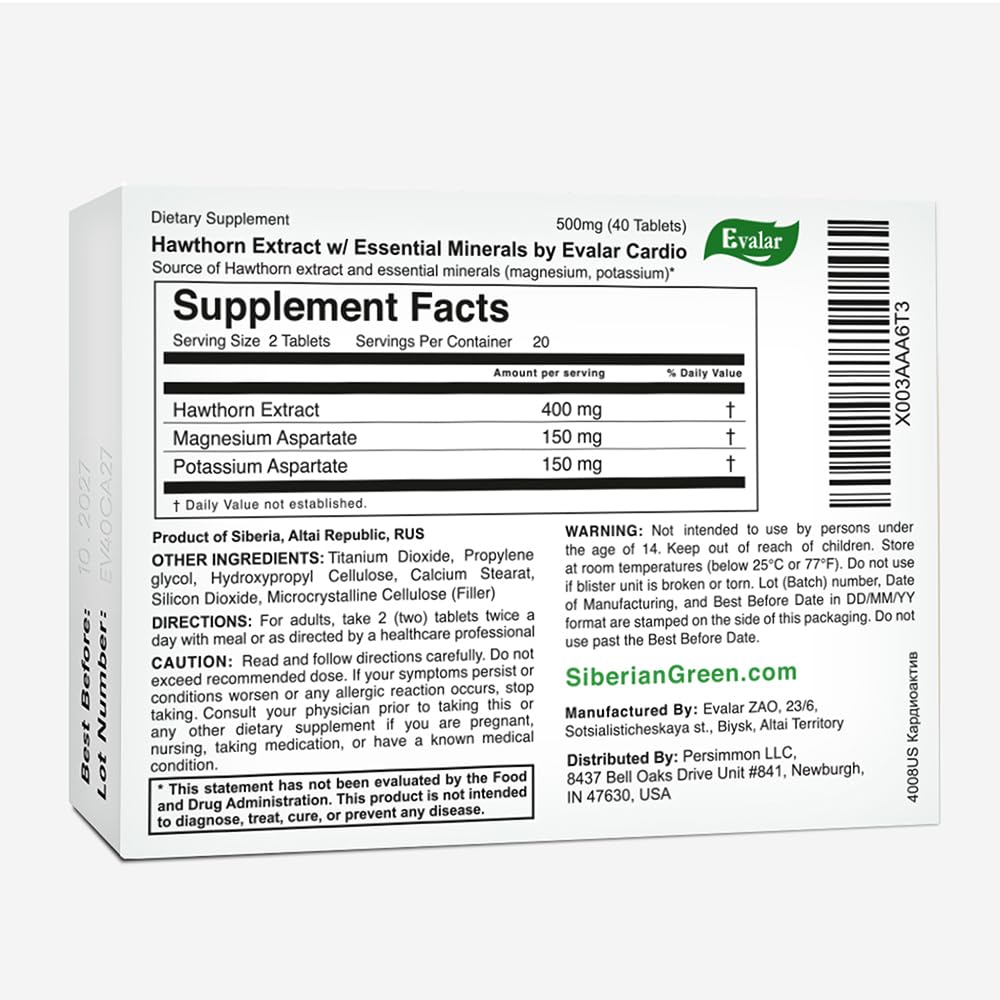 Evalar Cardio Active Hawthorn Supplement packaging side view