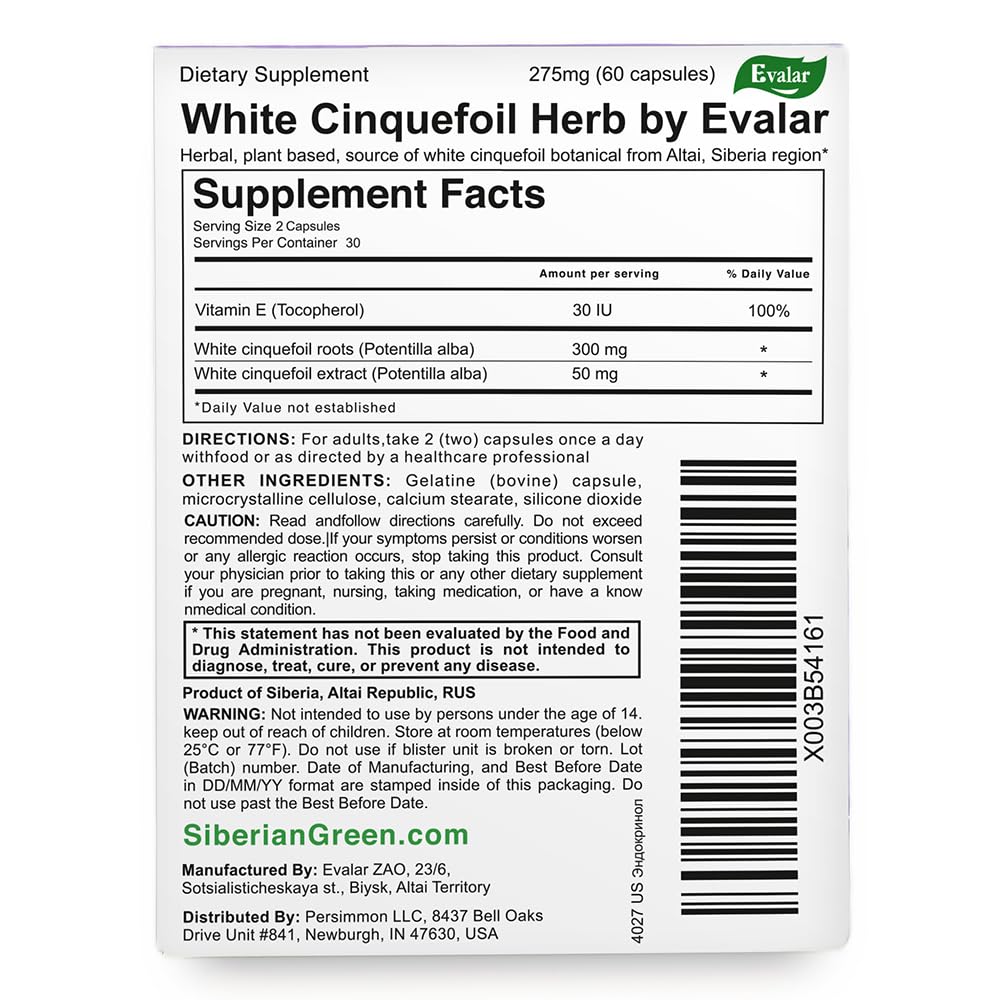 Evalar White Cinquefoil 60 Capsules close-up of capsules