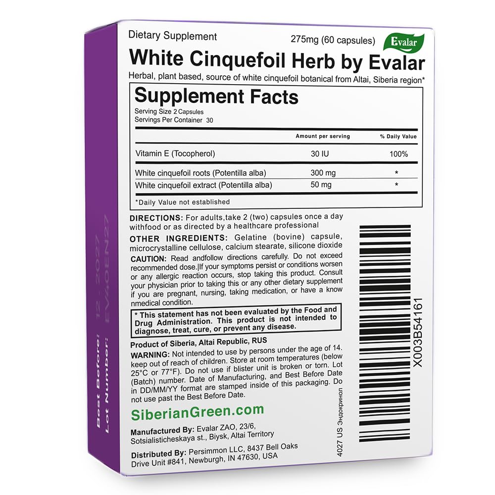 Evalar White Cinquefoil 60 Capsules side view