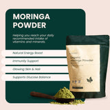 EVARA Organic Moringa Powder 349g with a measuring spoon