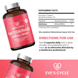 Eve's Cycle Nattokinase Multi-Enzyme Supplement bottle with a measuring spoon