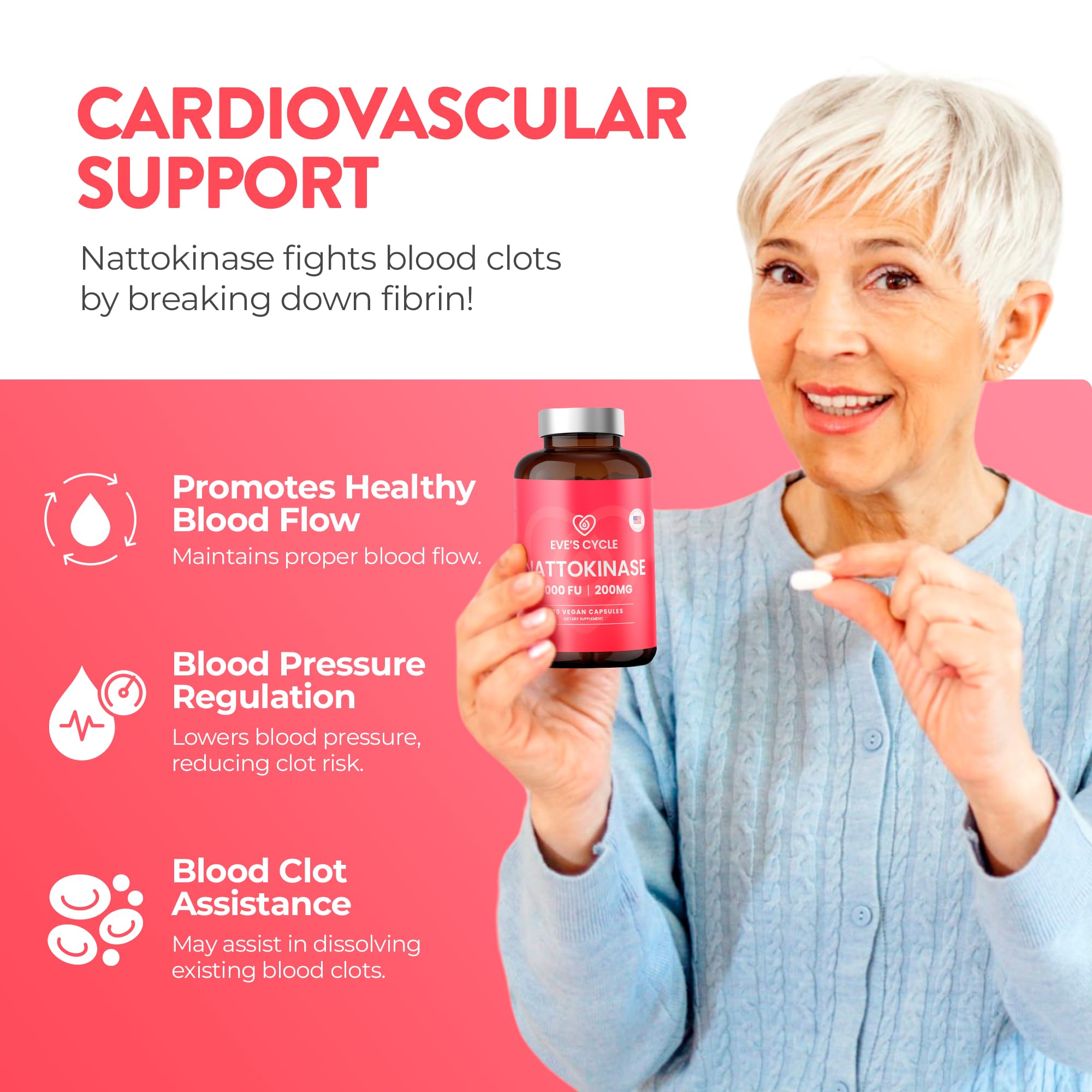 Eve's Cycle Nattokinase Multi-Enzyme Supplement capsules on a white background