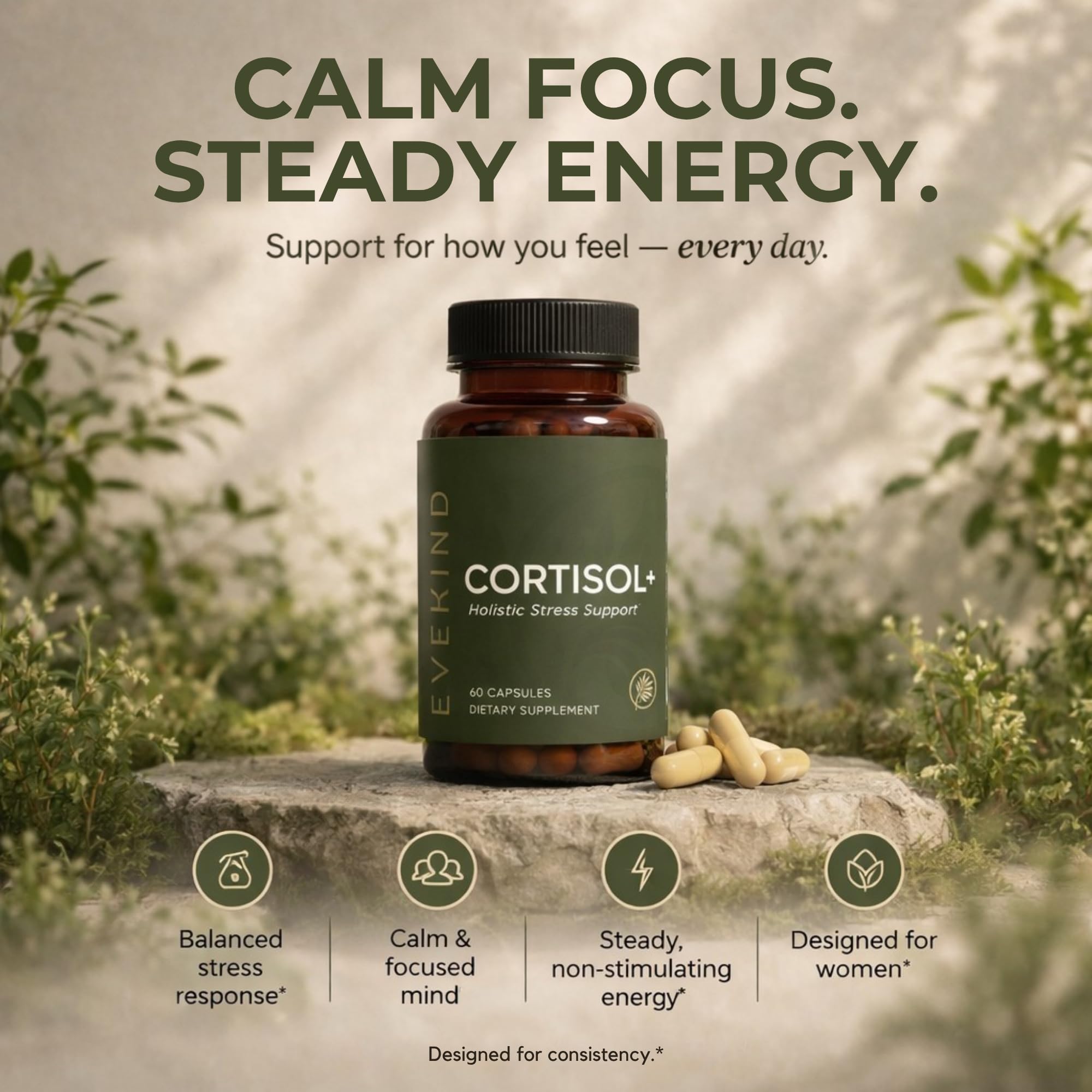 EVEKIND Daily Stress Support for Women 70g product on a table