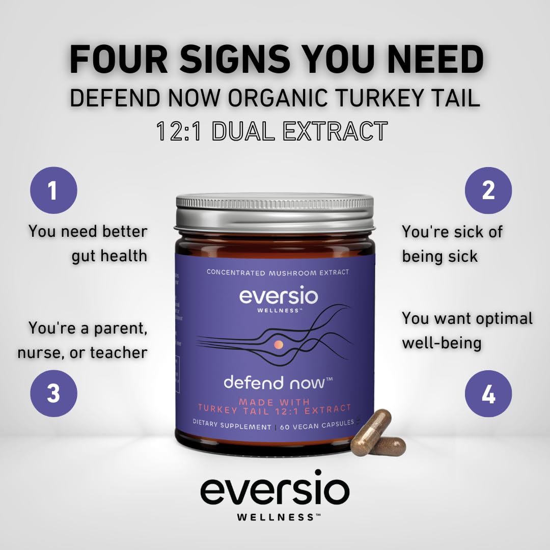 Eversio Wellness Organic Turkey Tail Capsules 1000mg back view with ingredient list