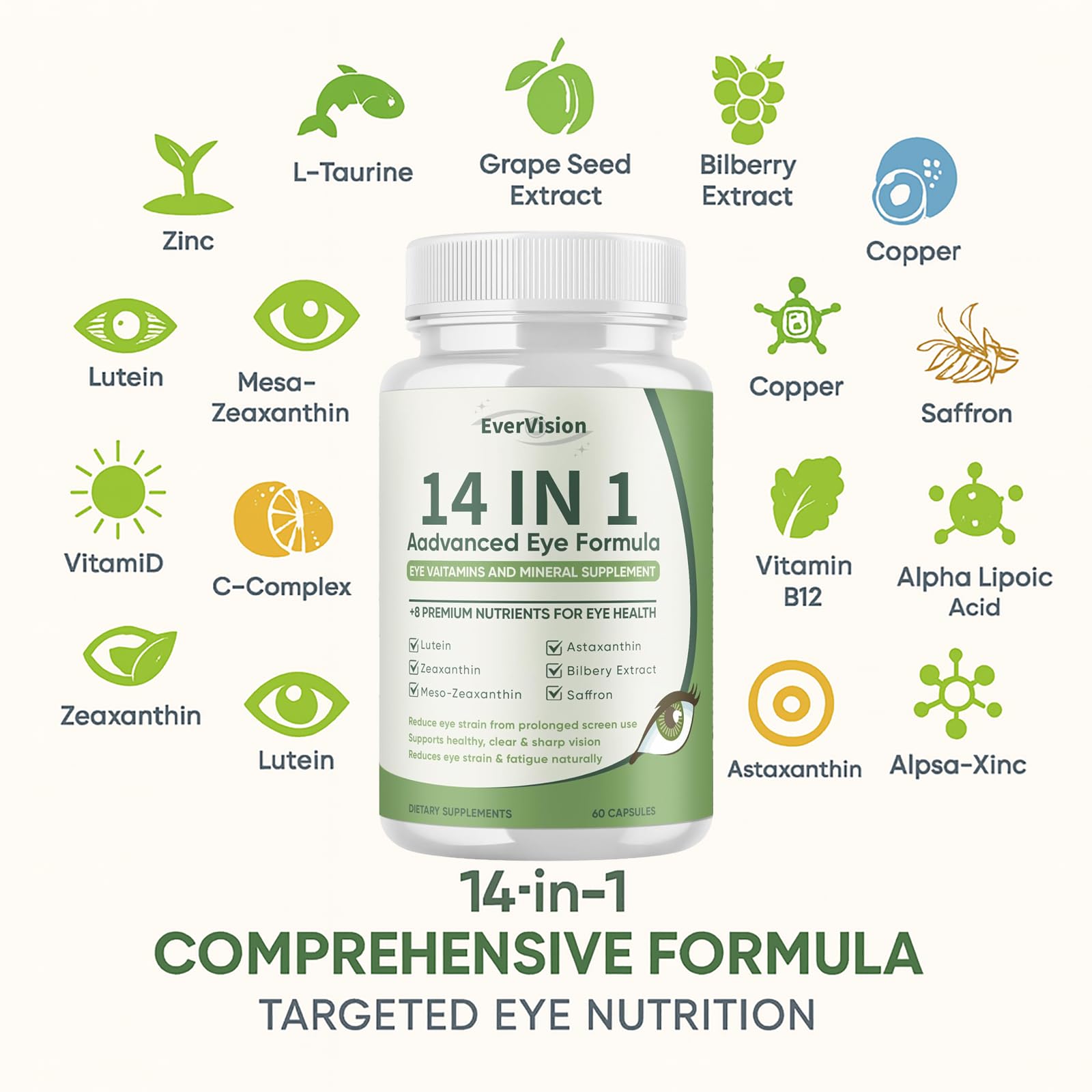 EVERVISION 14 in 1 Eye Supplement bottle side view