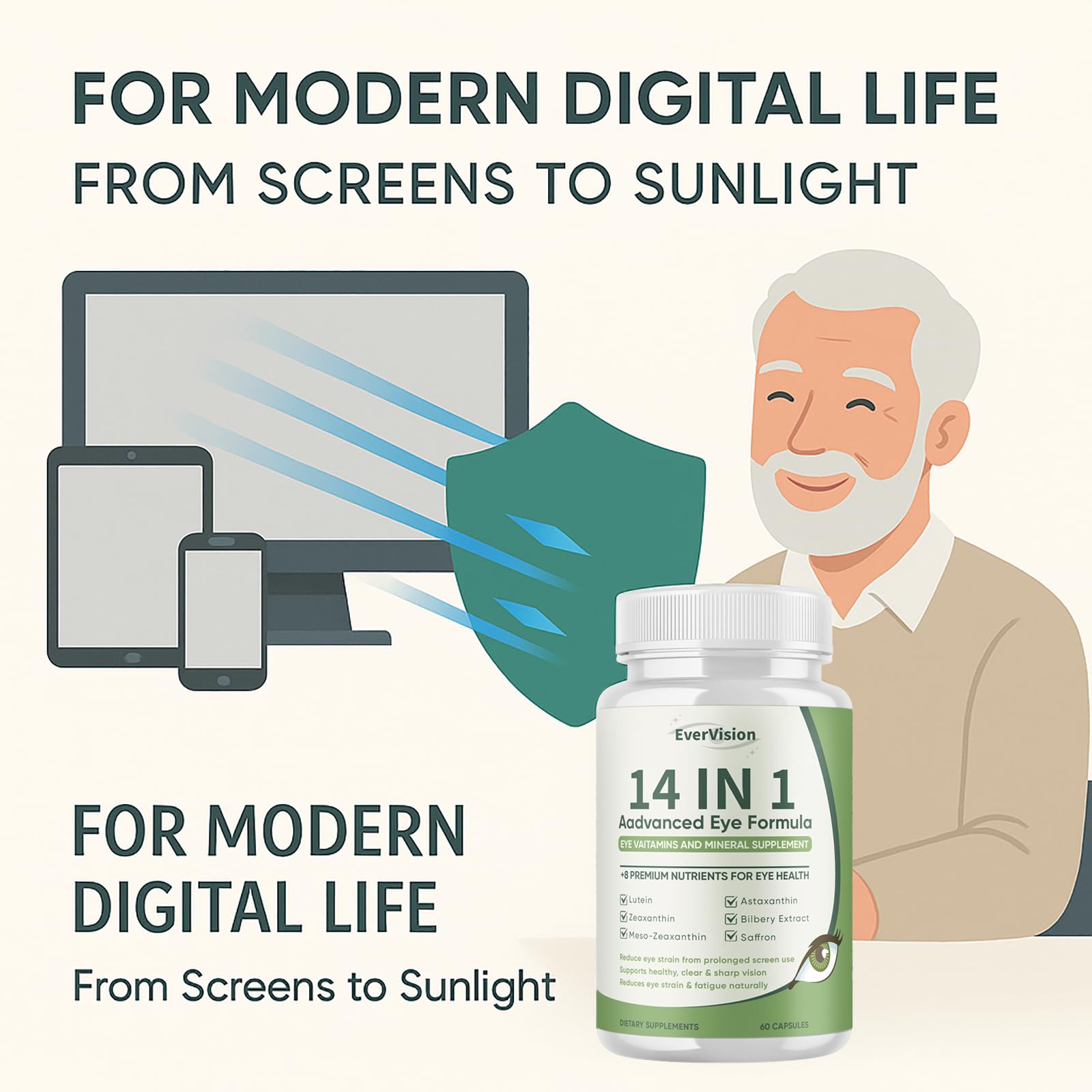 EVERVISION 14 in 1 Eye Supplement capsule in hand