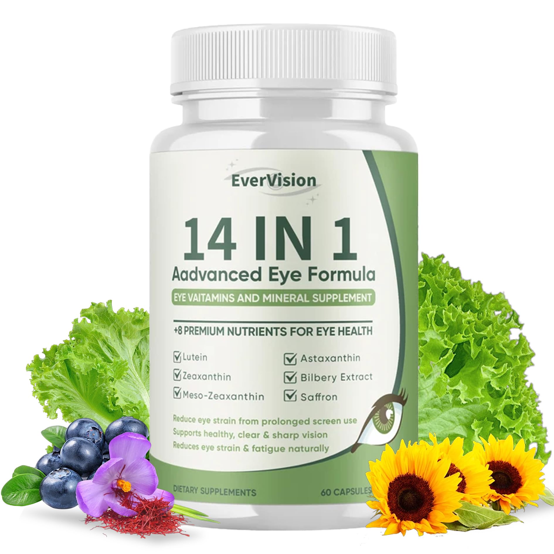 EVERVISION Eye Supplement 14-in-1 Advanced Formula 60 Capsules front view