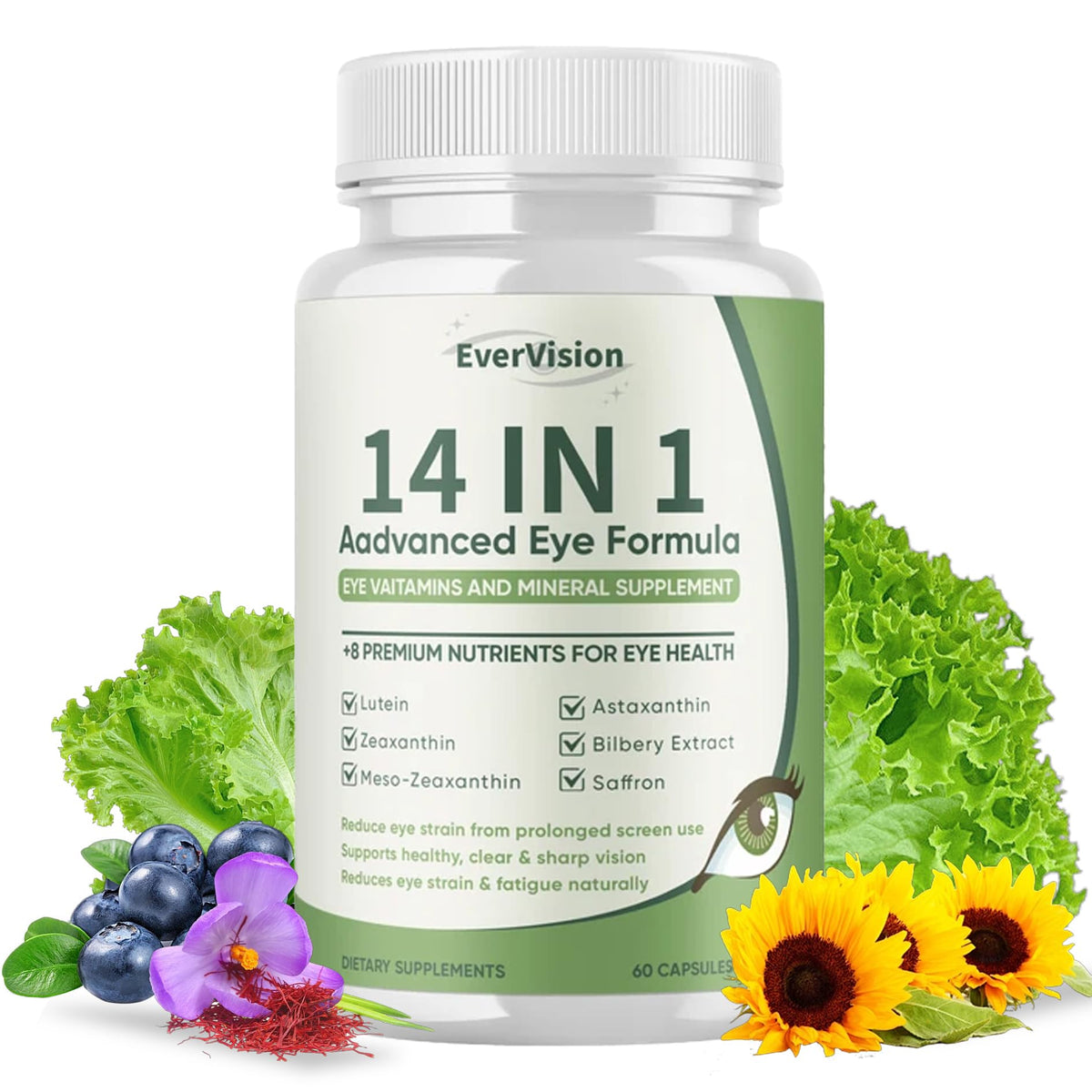 EVERVISION Eye Supplement 14-in-1 Advanced Formula 60 Capsules front view