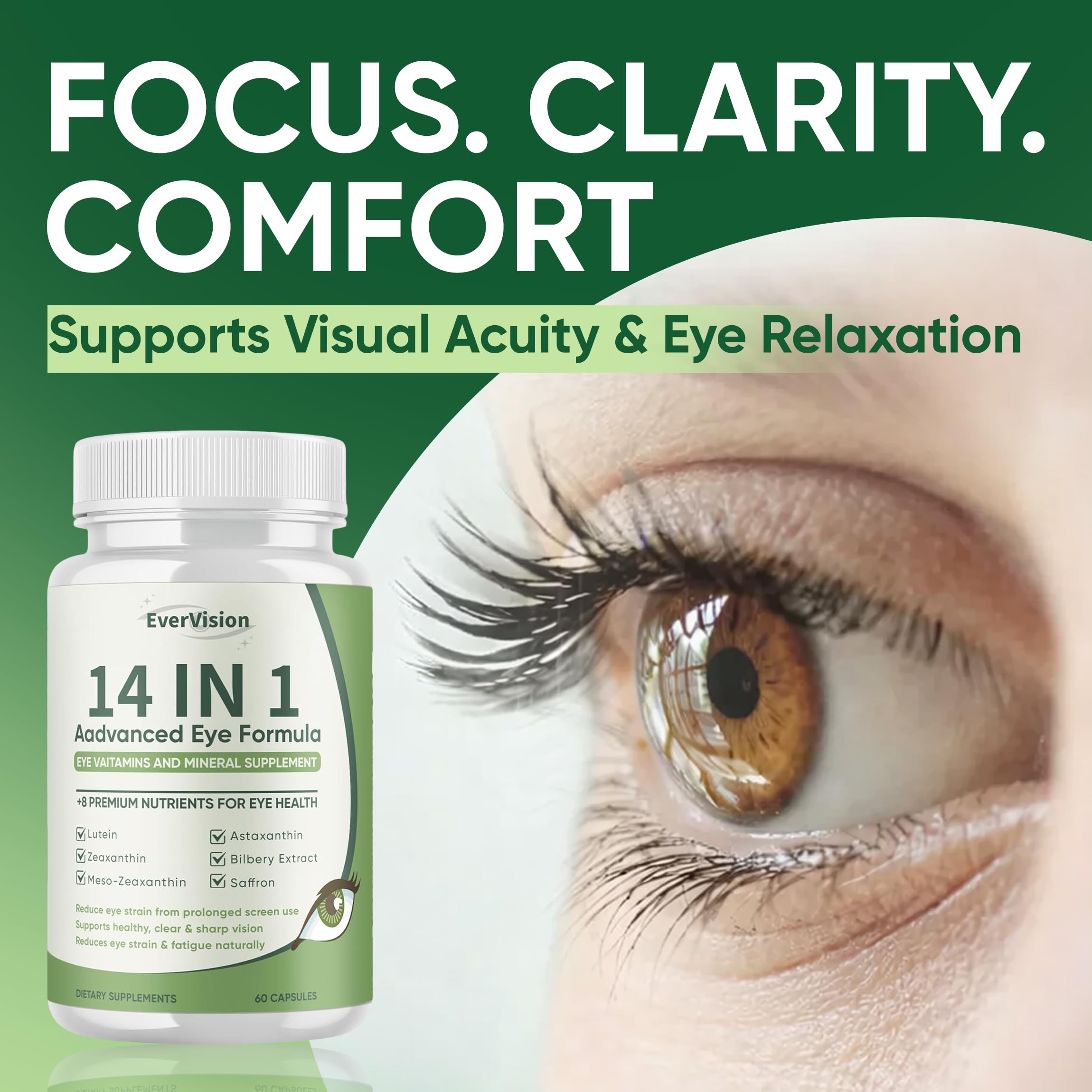 EVERVISION Lutein 14-in-1 Eye Support Supplement bottle on a table