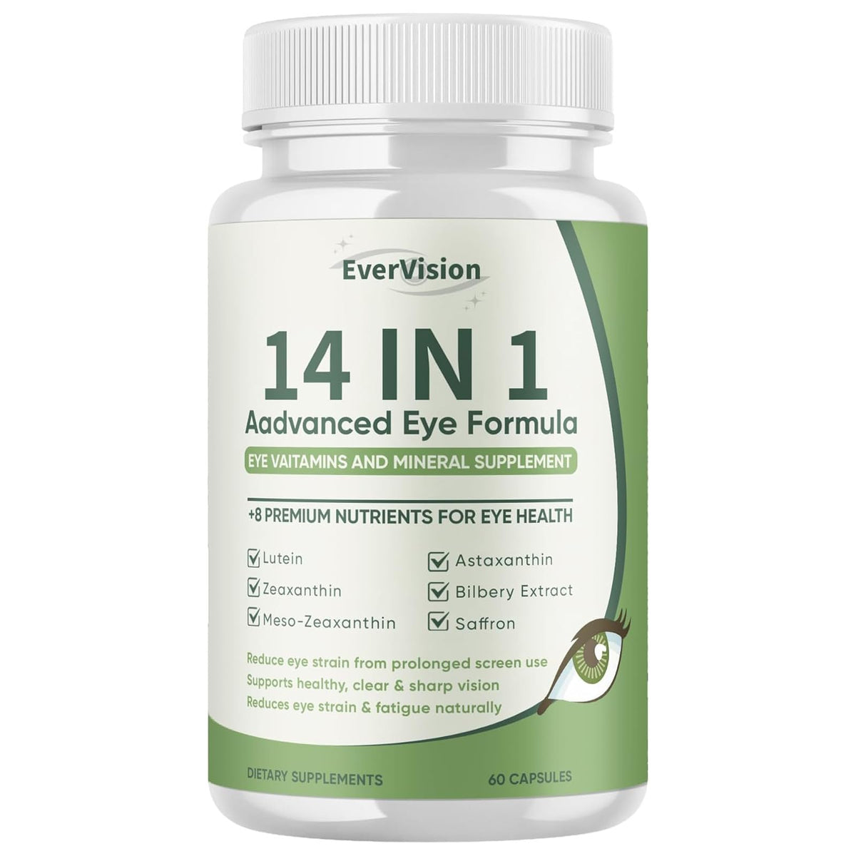 EVERVISION Lutein 14-in-1 Eye Support Supplement front view with packaging