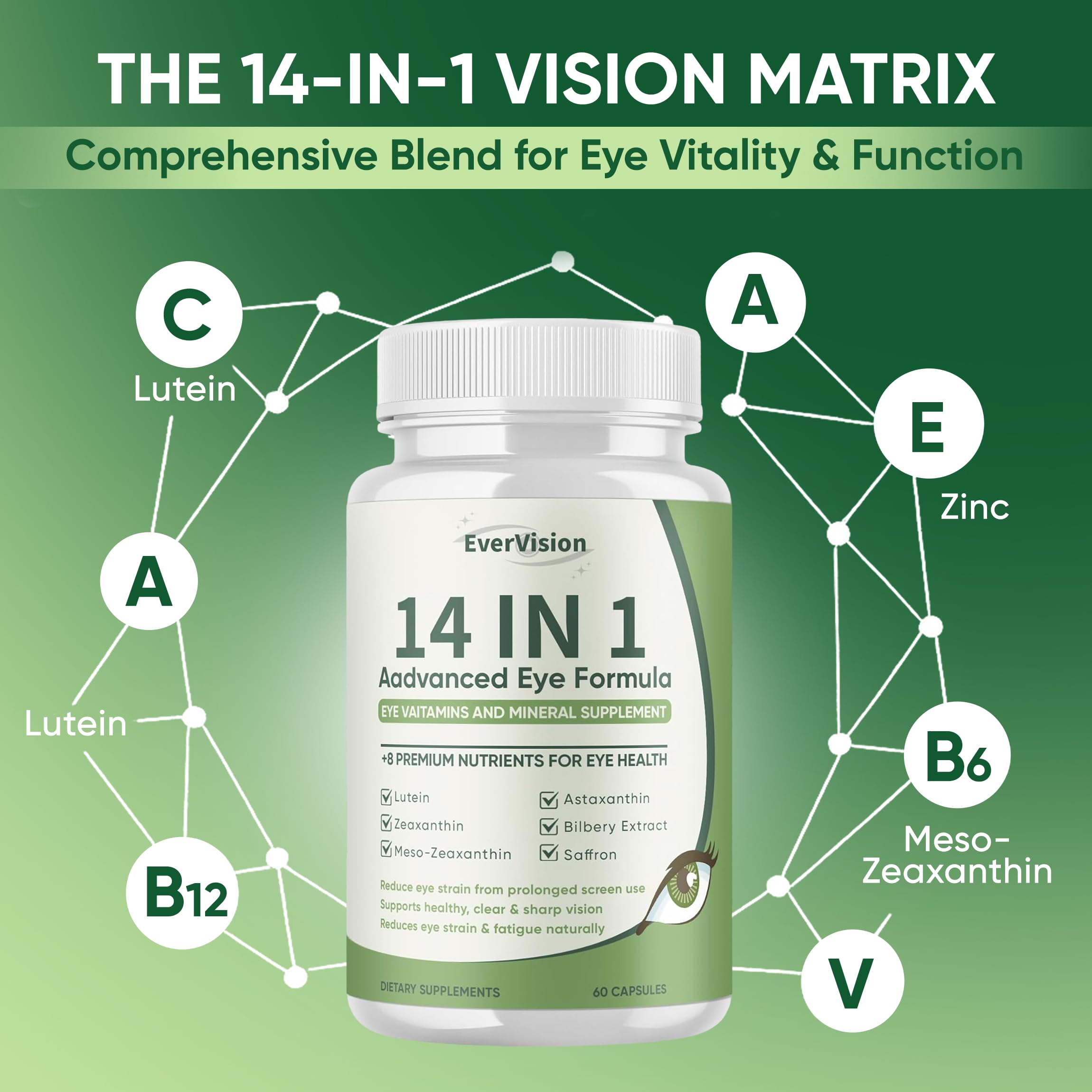 EVERVISION Lutein 14-in-1 Eye Support Supplement with a measuring spoon
