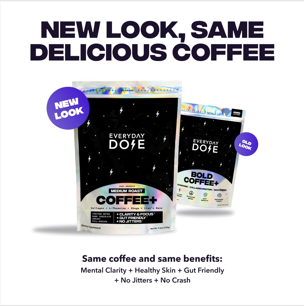 Everyday Dose Mushroom Coffee 281g lifestyle scene with coffee preparation