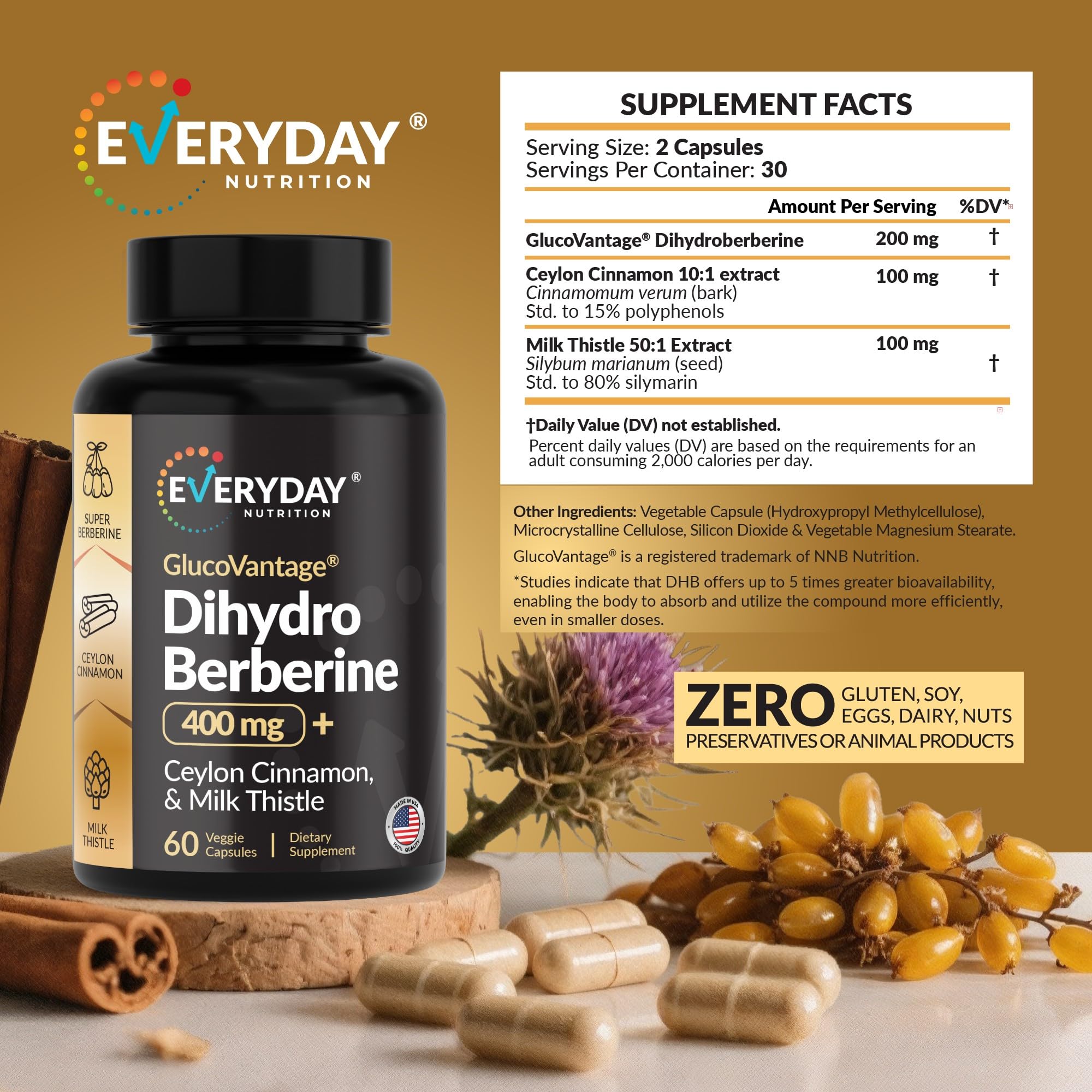EVERYDAY NUTRITION Cinnamon Supplement side view with packaging