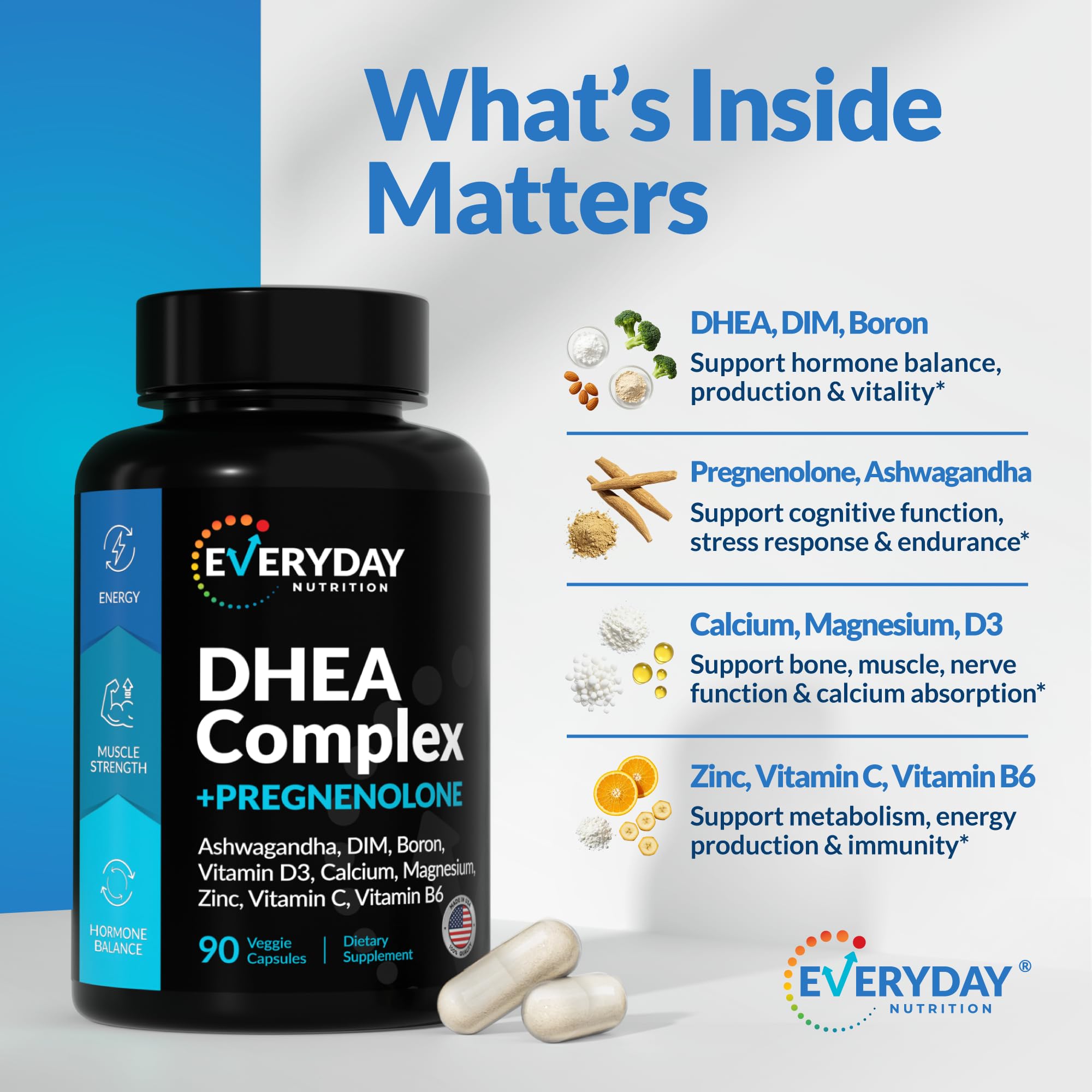 EVERYDAY NUTRITION DHEA Complex capsules in a bottle