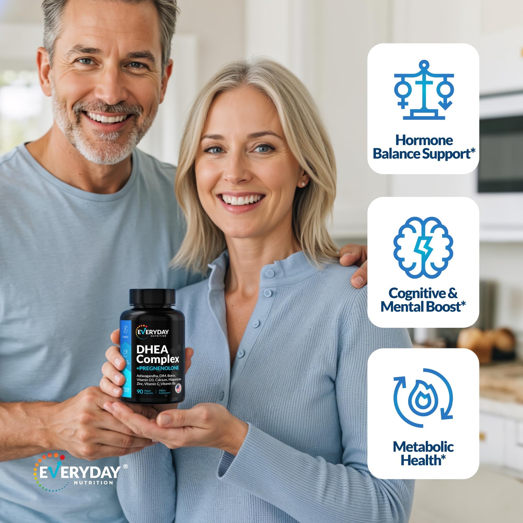 EVERYDAY NUTRITION DHEA Complex capsules on a wooden table