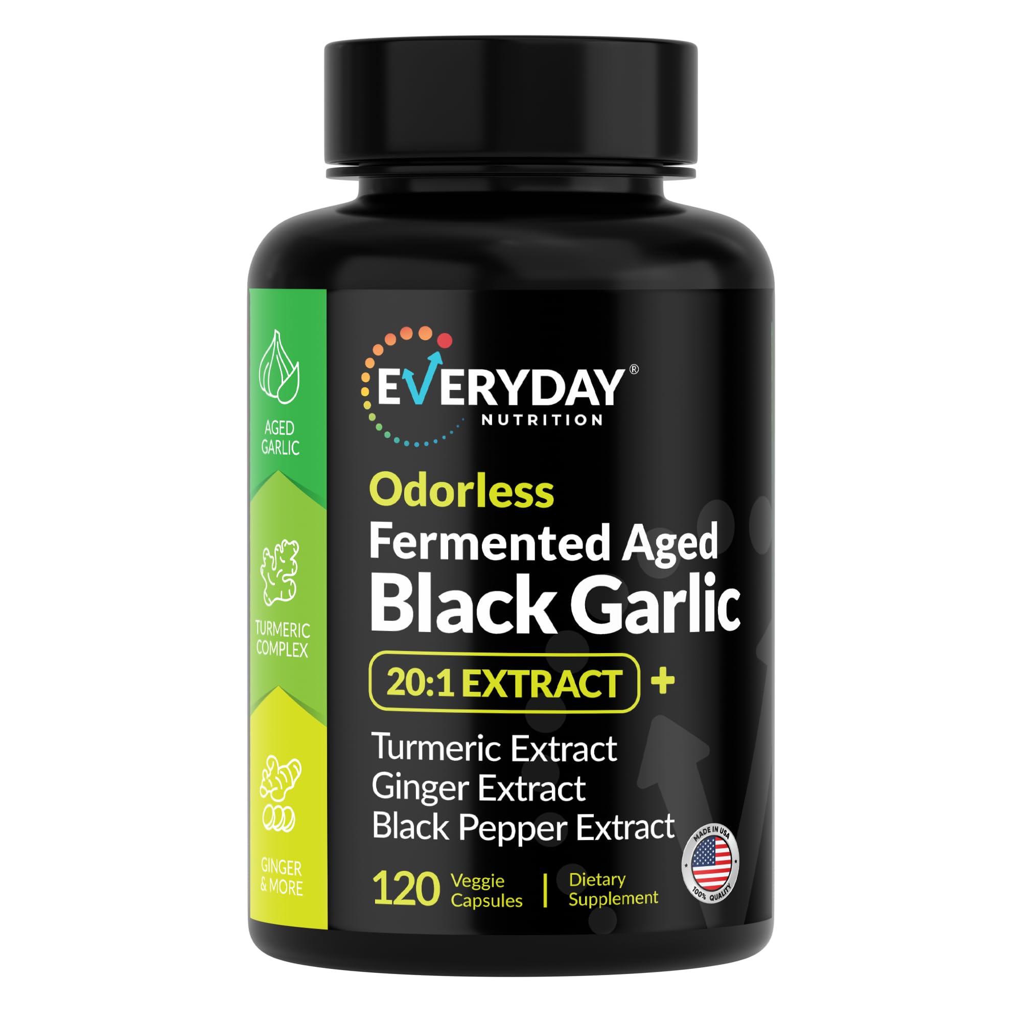 EVERYDAY NUTRITION Odourless Fermented Aged Black Garlic 20:1 Extract front view
