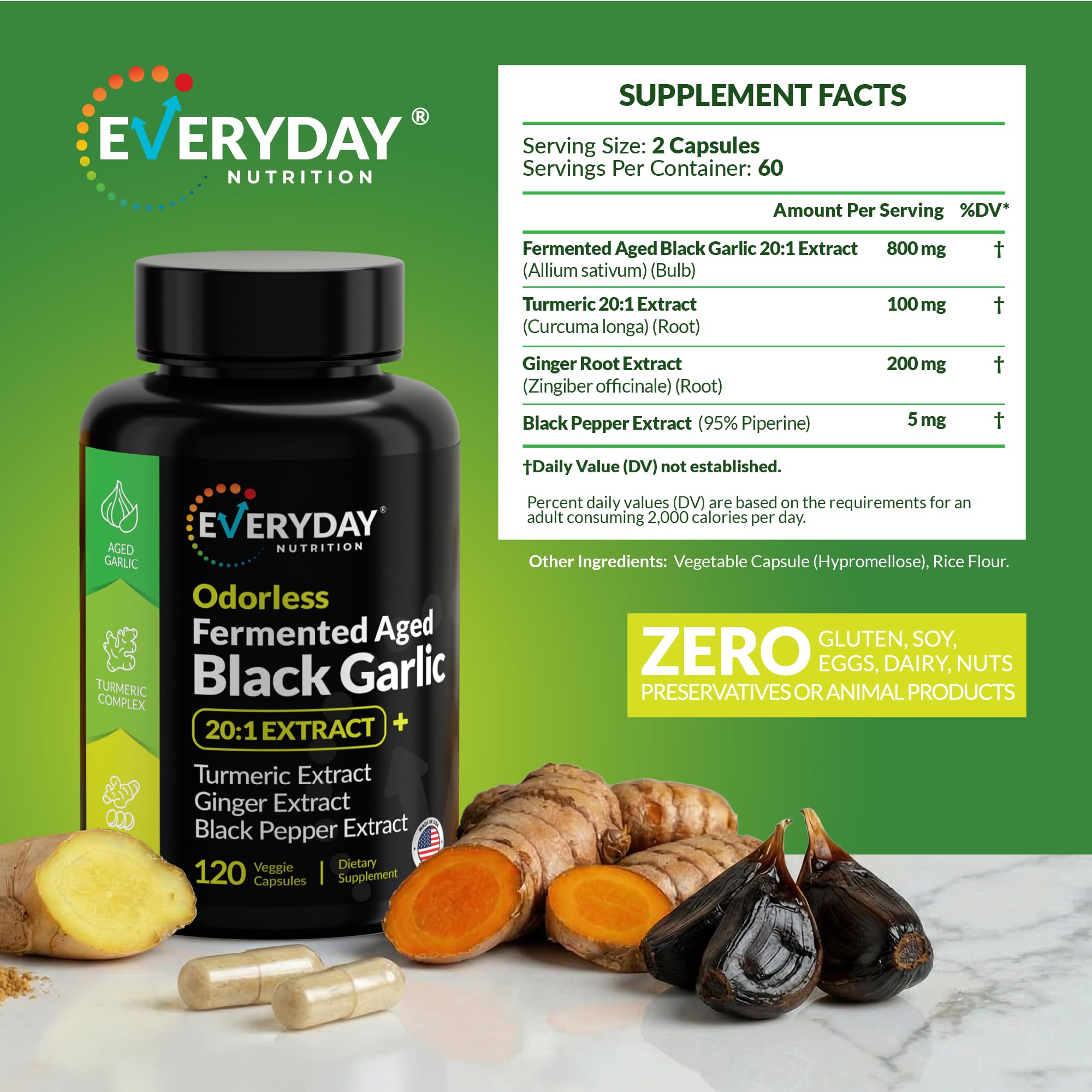 EVERYDAY NUTRITION Odourless Fermented Aged Black Garlic 20:1 Extract side view