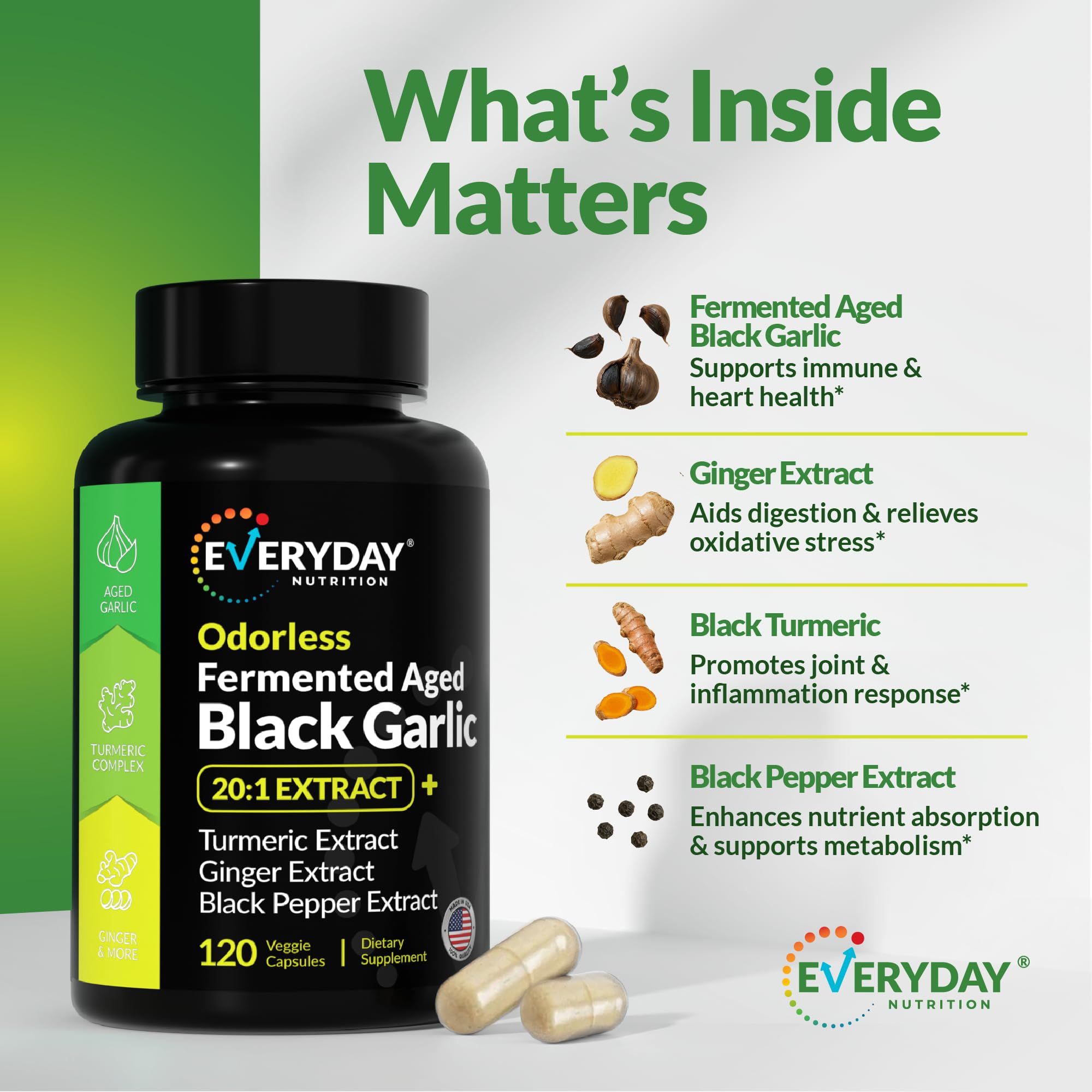 EVERYDAY NUTRITION Odourless Fermented Aged Black Garlic 20:1 Extract packaging