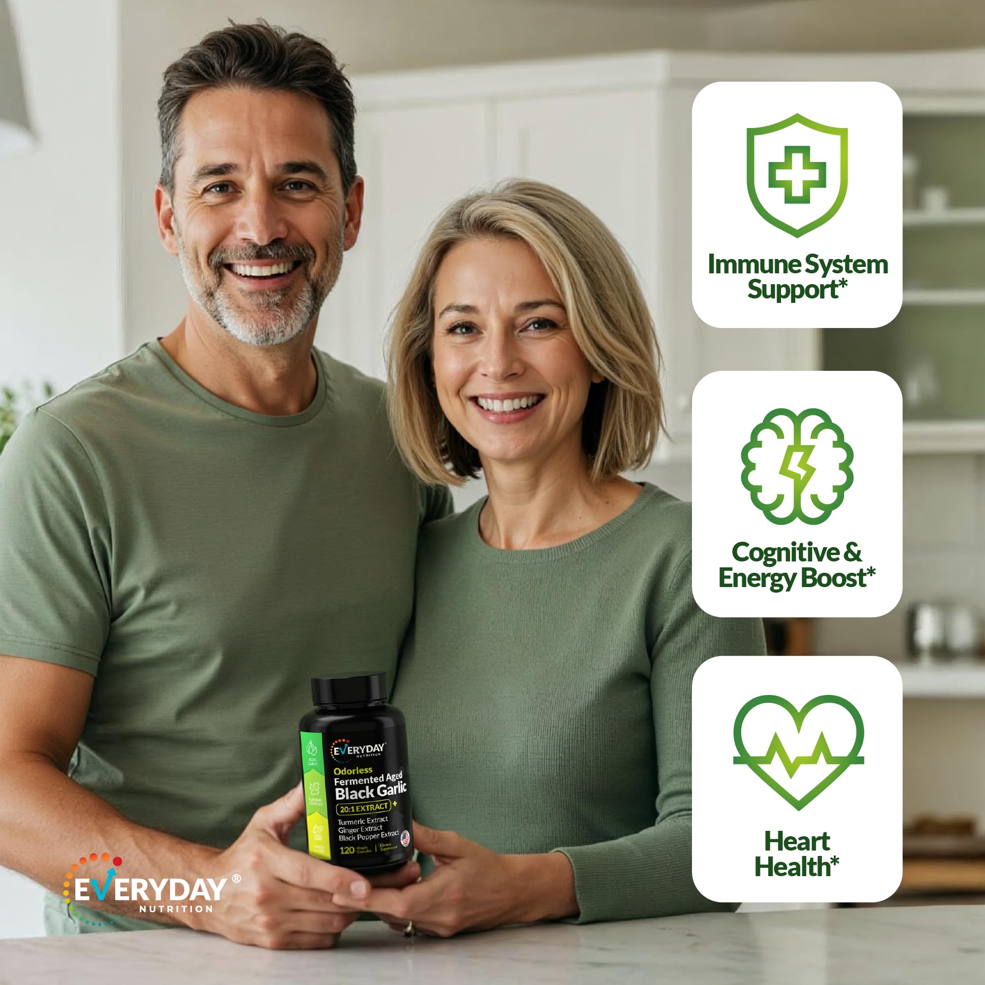 EVERYDAY NUTRITION Odourless Fermented Aged Black Garlic 20:1 Extract capsules close-up