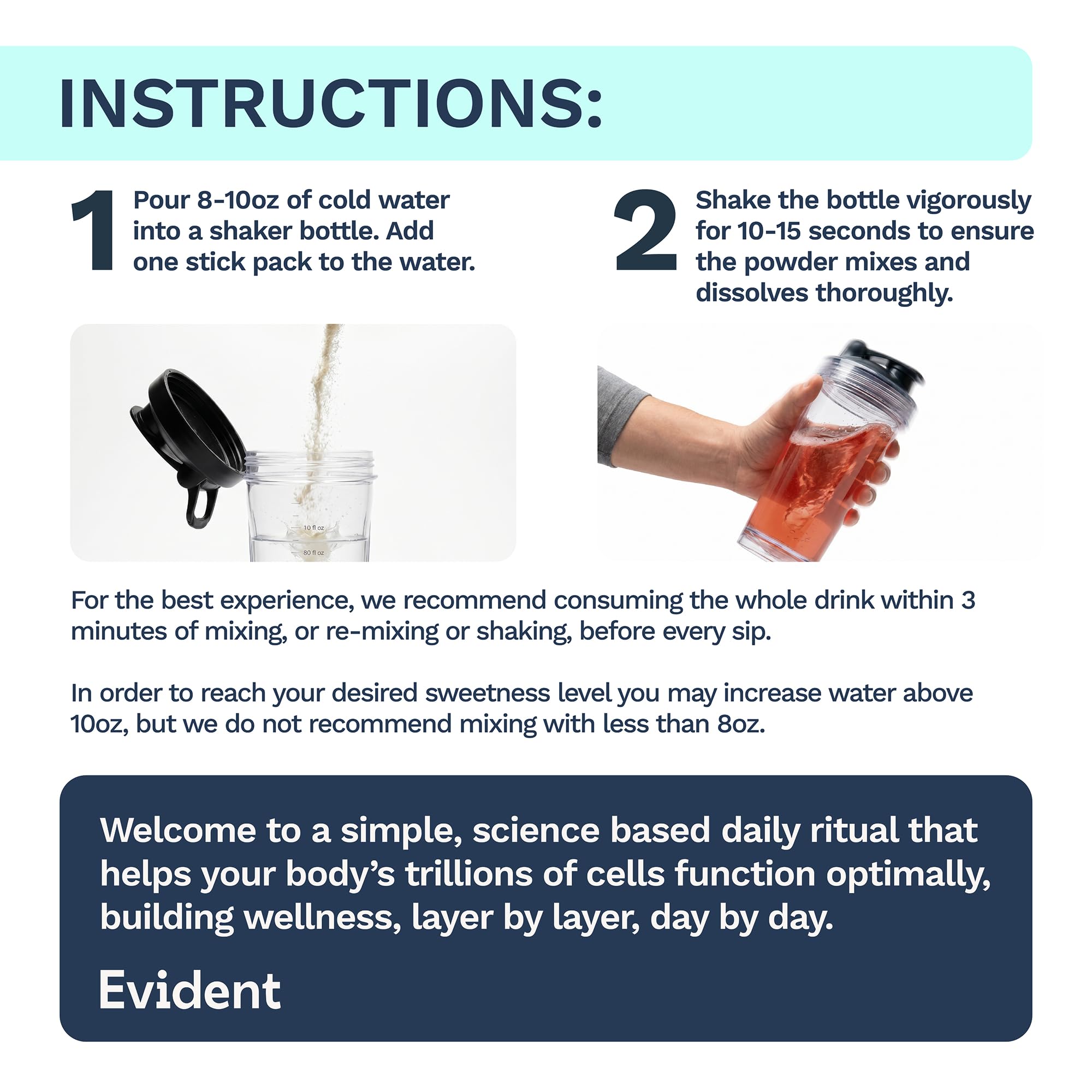 EVIDENT WELLNESS a balanced routine support Powder back view with usage instructions