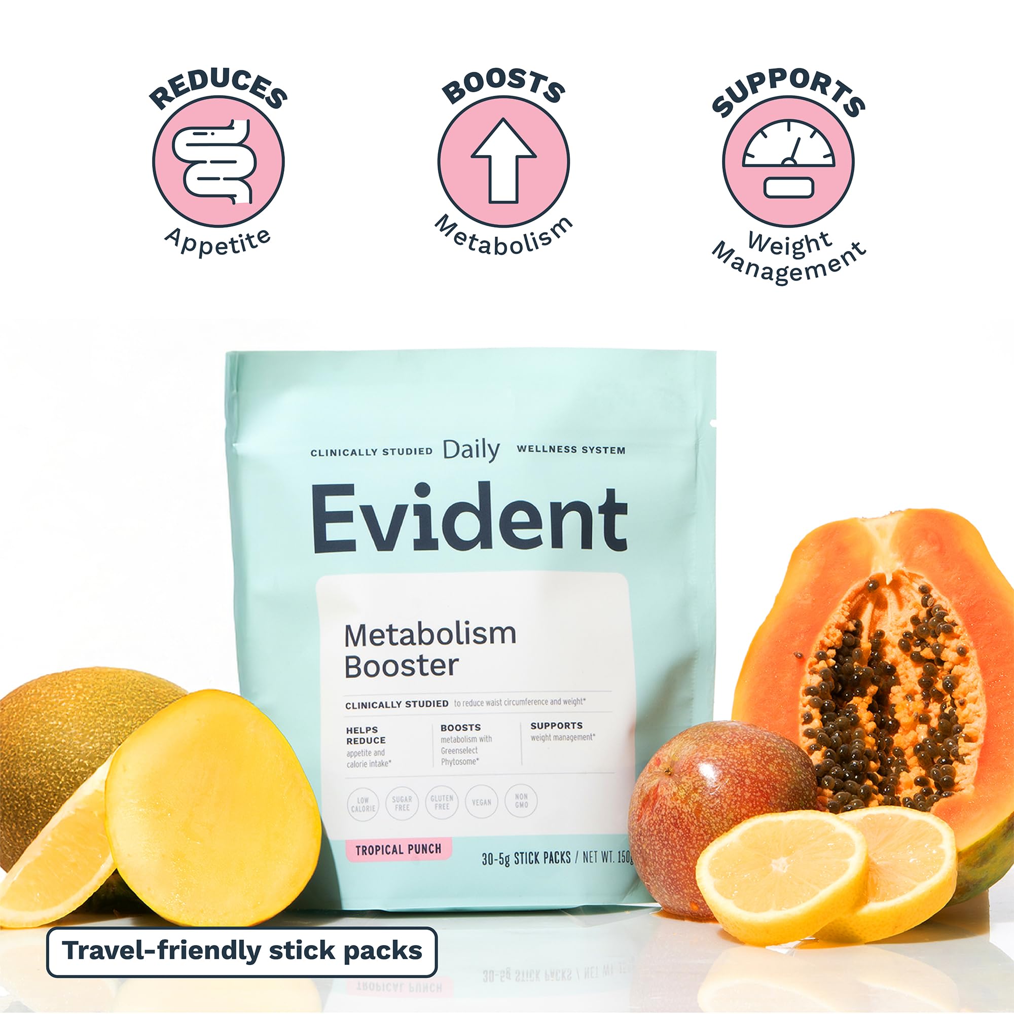 EVIDENT WELLNESS a balanced routine support Powder in a glass of water