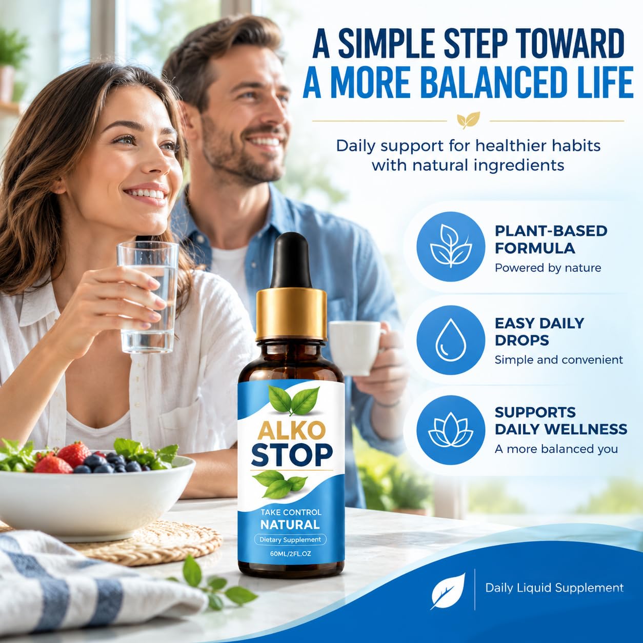 Eviskin ALKO STOP Drops 60ml bottle on wooden table