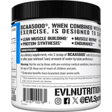 Evlution BCAA5000 bottle with nutrition facts