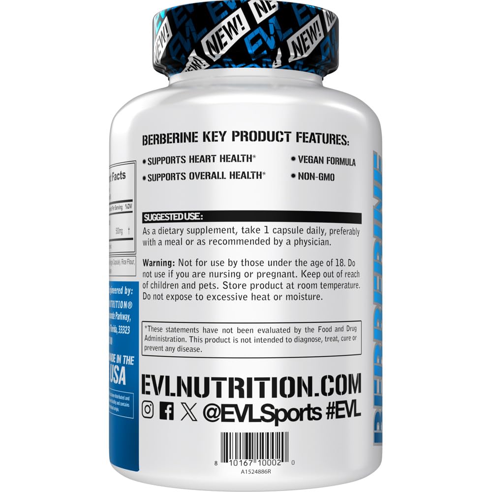 Evlution Berberine Supplement 500mg vegan capsules close-up