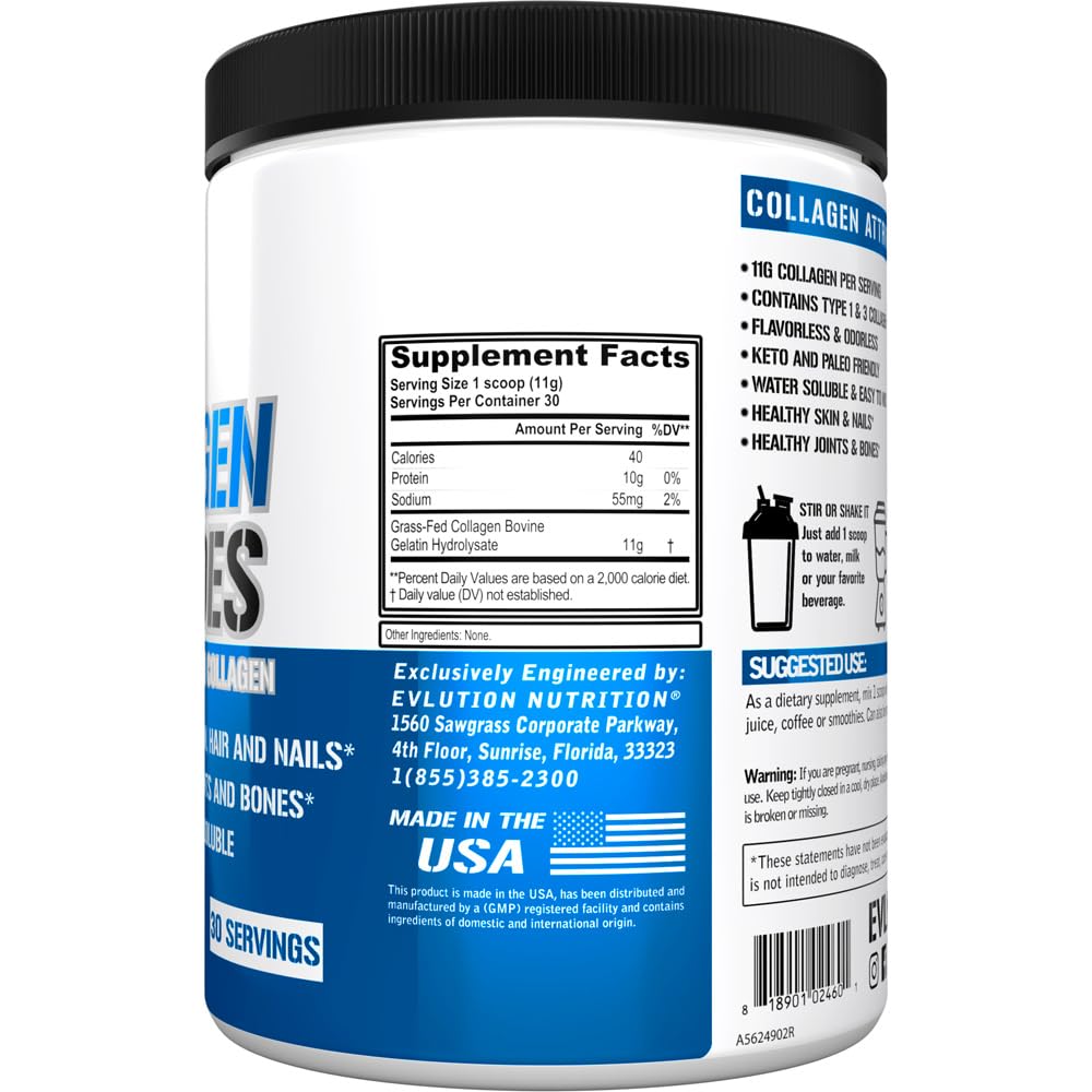 Evlution Collagen Peptides Powder mixed in a glass of water