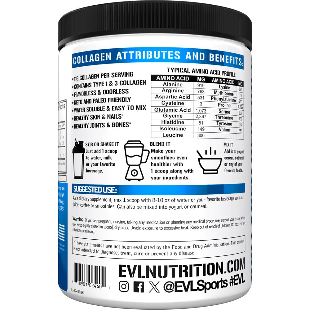 Evlution Collagen Peptides Powder nutritional information
