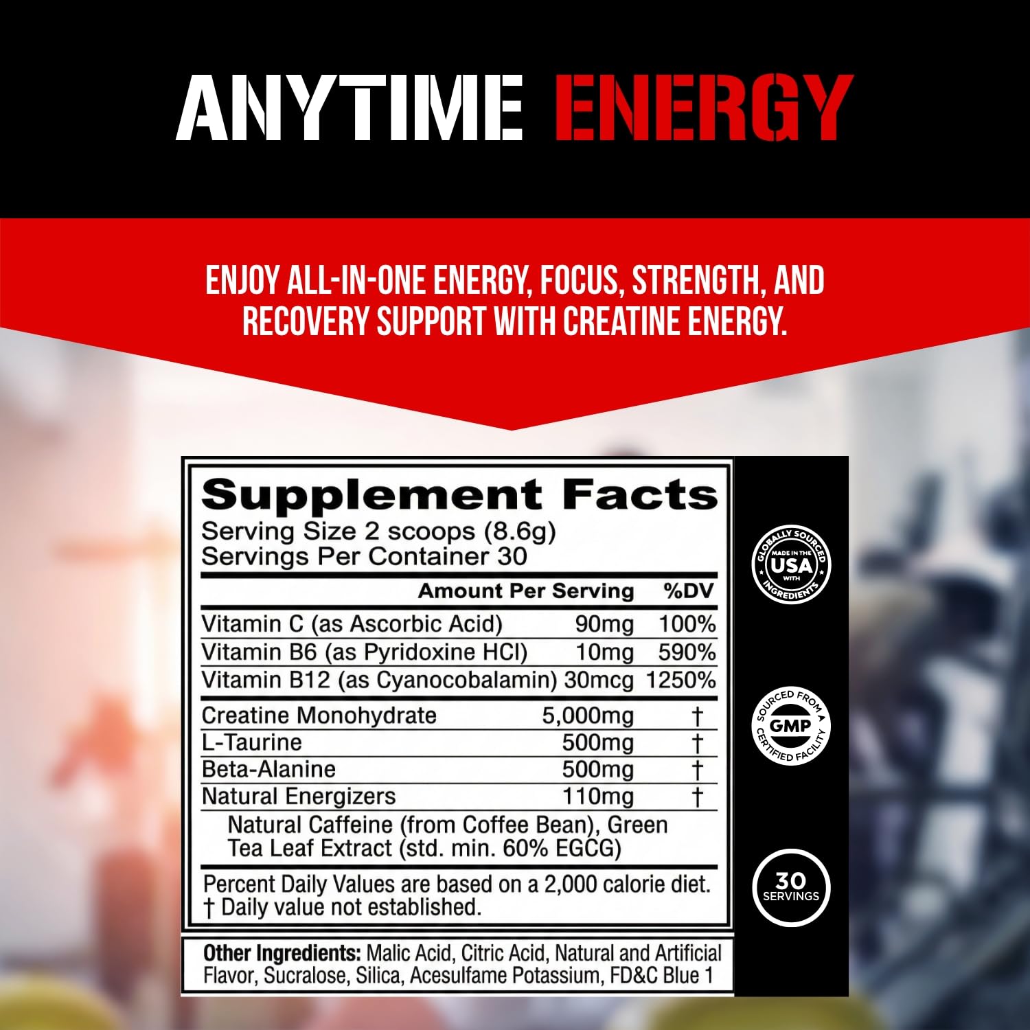 Evlution Creatine Energy Powder 258g packaging side view