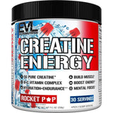 Evlution Creatine Energy Powder 258g Rocket Pop flavour front view