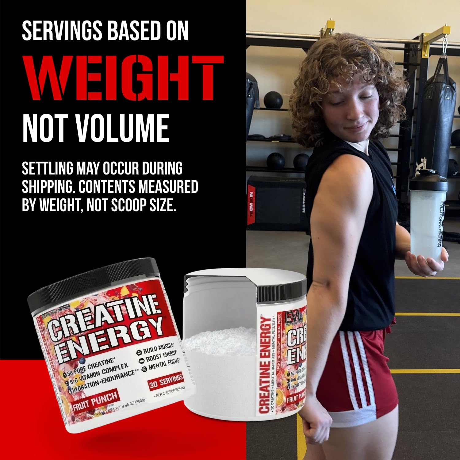 Evlution Creatine Energy Powder 282g side view
