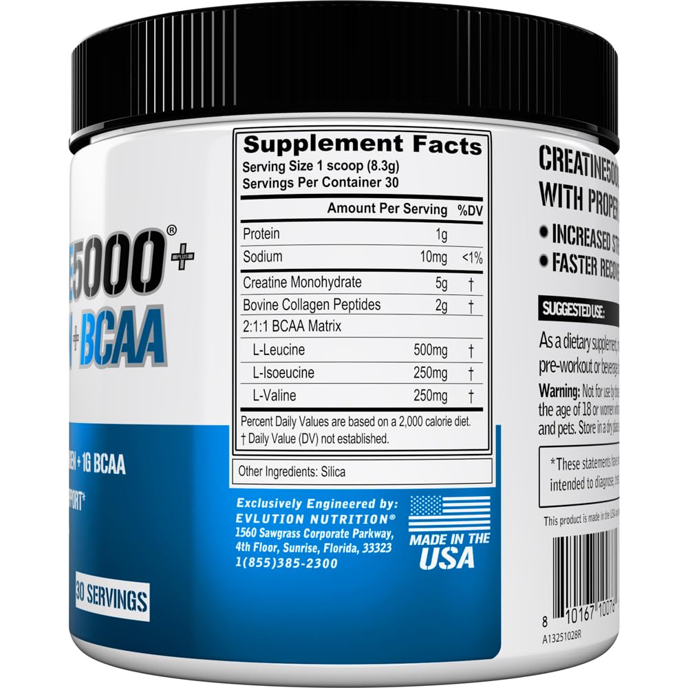 Evlution Creatine5000 + Collagen + BCAA Powder 249g packaging