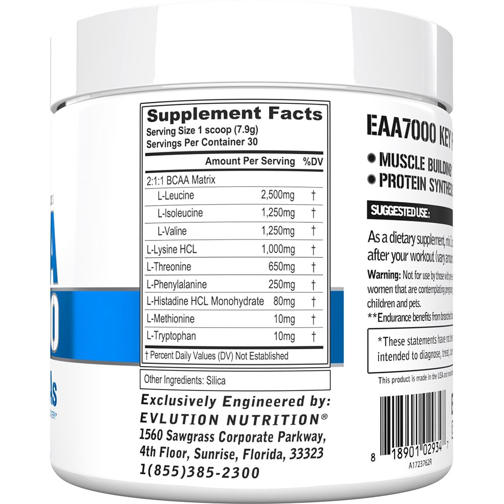 Evlution EAA7000 Essential Amino Acids Supplement nutritional information