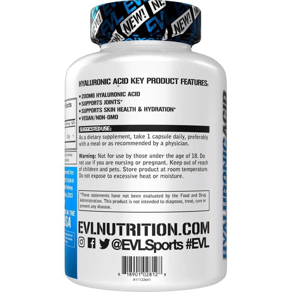 Evlution Hyaluronic Acid Capsules back view with ingredient list