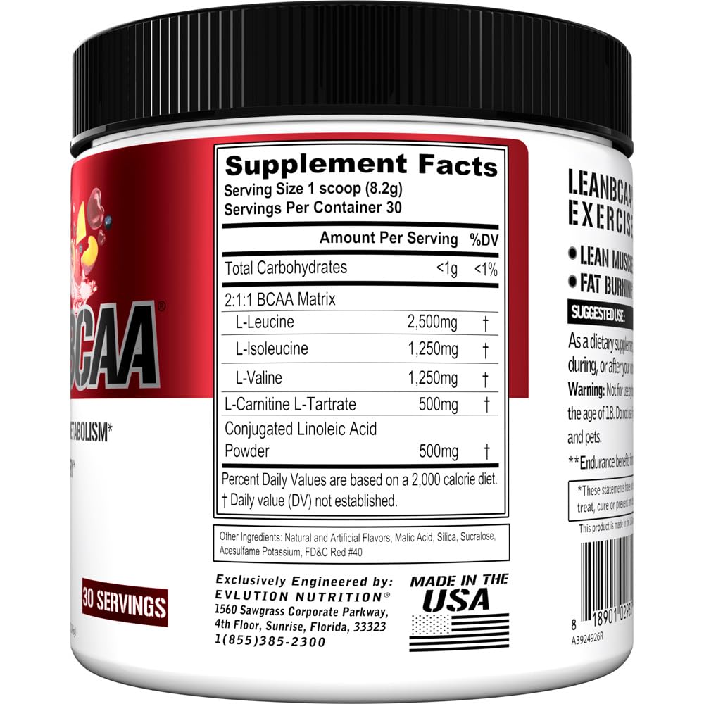 Evlution Lean BCAA Amino Acid Powder packaging side view