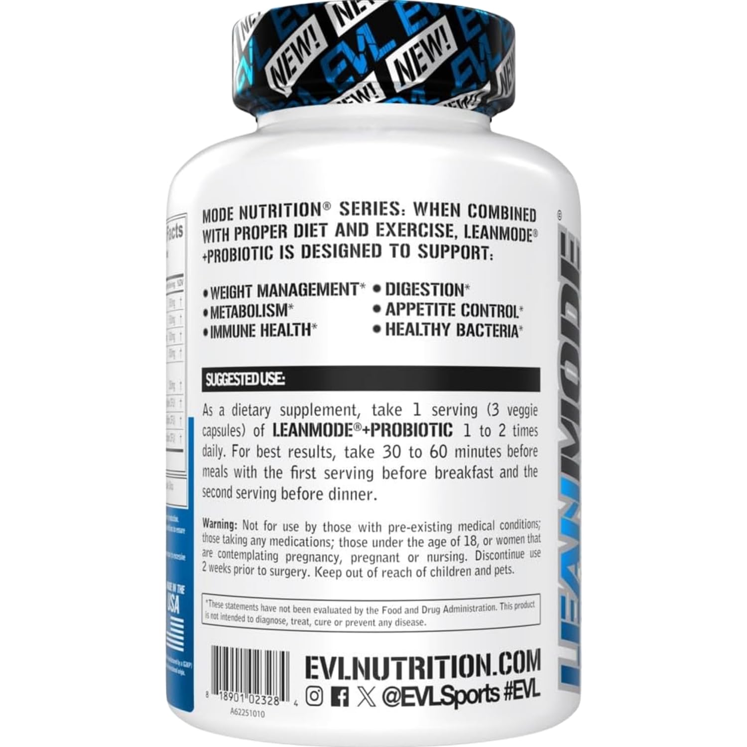 Evlution LeanMode Probiotic Supplement 150g bottle side view
