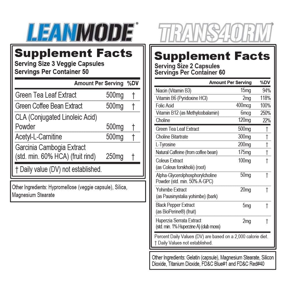 Evlution LeanMode & Trans4orm Fat Burner Stack side view