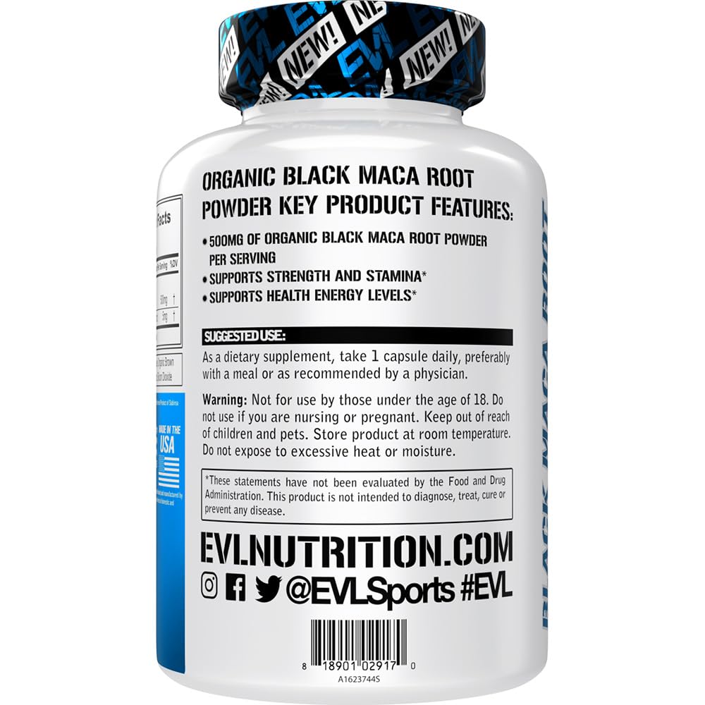 Evlution Maca Root Powder Capsules 500mg side view