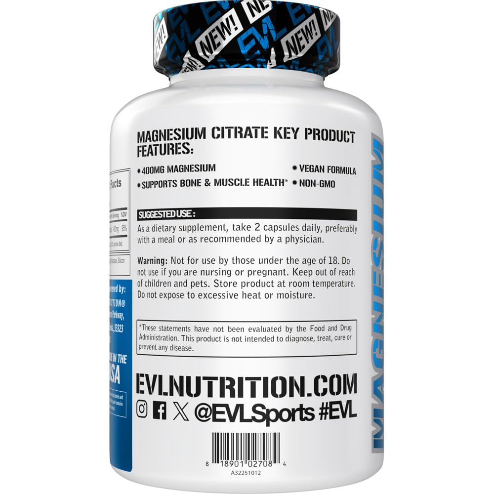 Evlution Magnesium Citrate 400mg capsules packaging