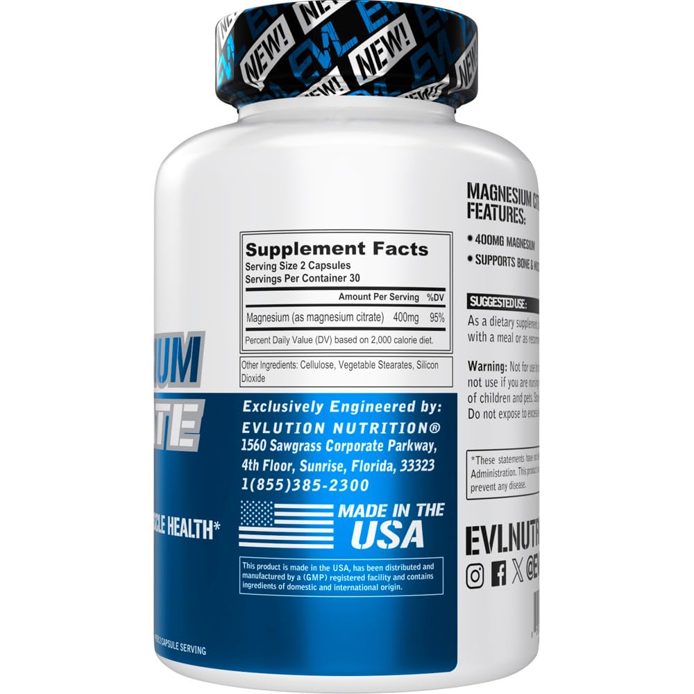 Evlution Magnesium Citrate 400mg capsules side view
