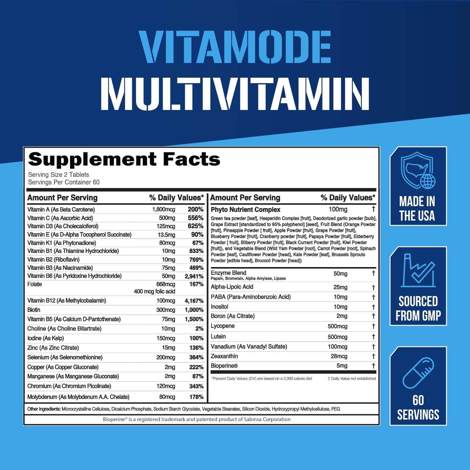 Evlution Multivitamins for Men back view with ingredient list
