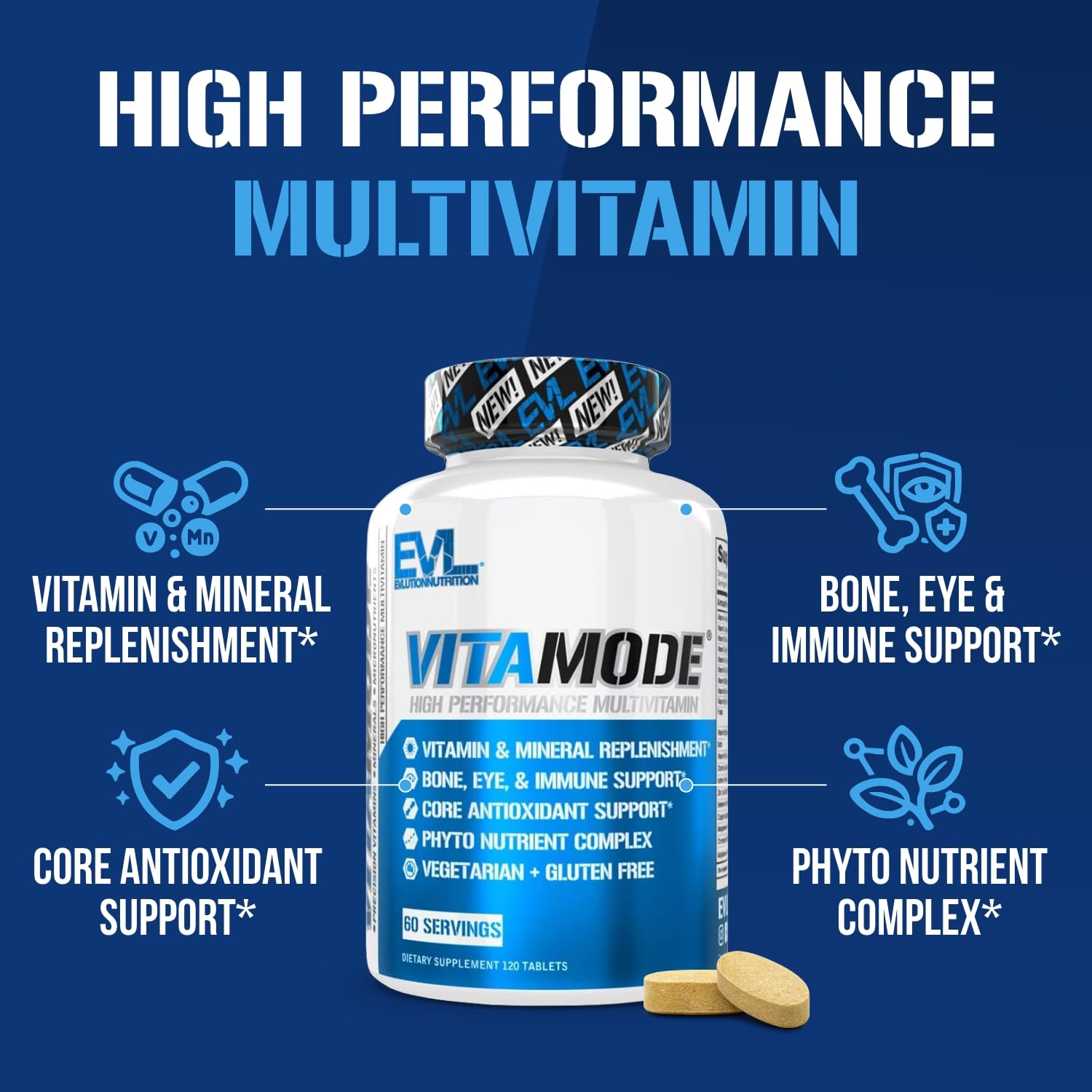 Evlution Multivitamins for Men on a wooden table