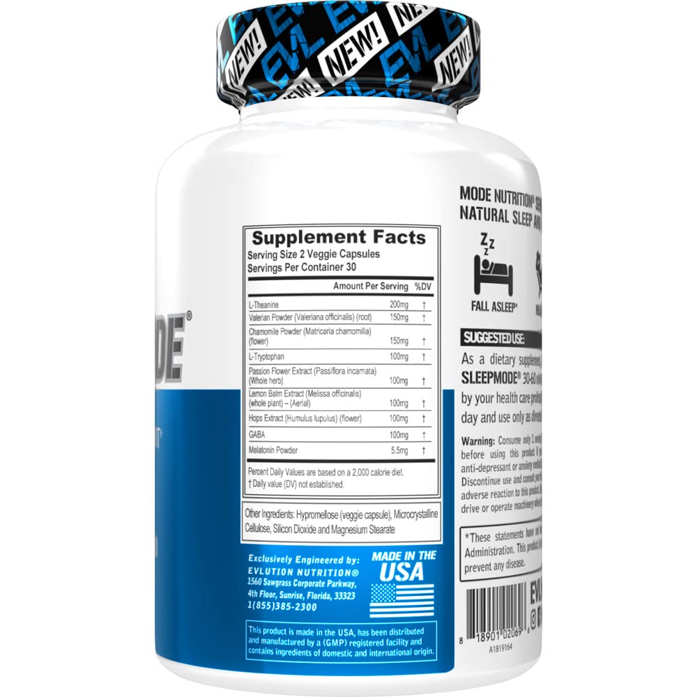 Evlution SleepMode Blend Melatonin Supplement ingredients list