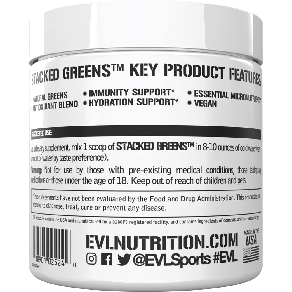 Evlution Stacked Greens Spirulina Powder side view packaging